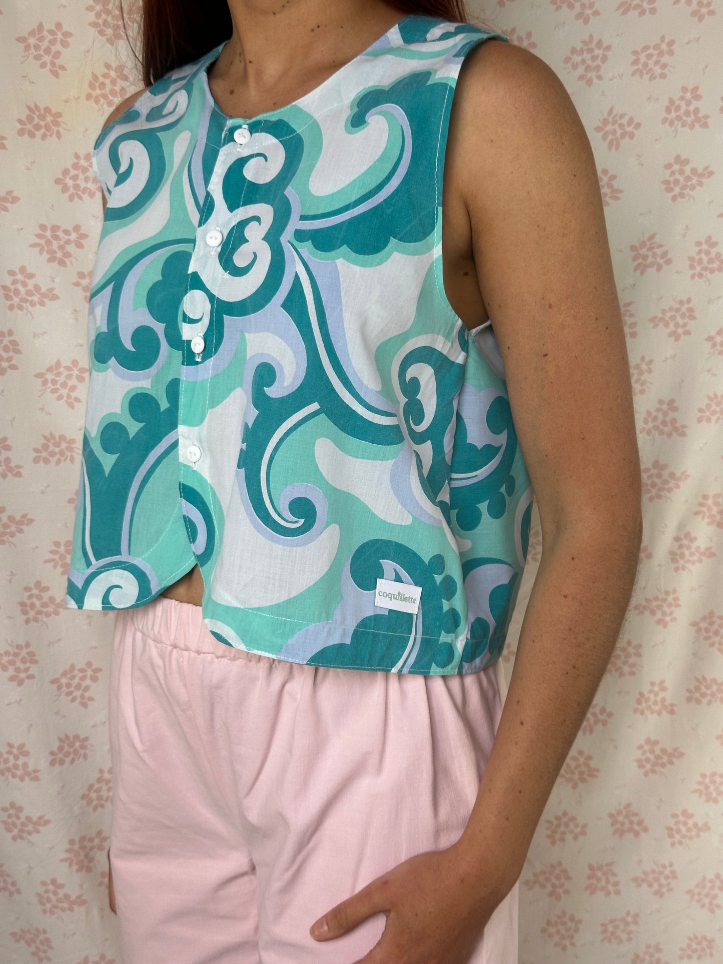 Haut Bouton Turquoise