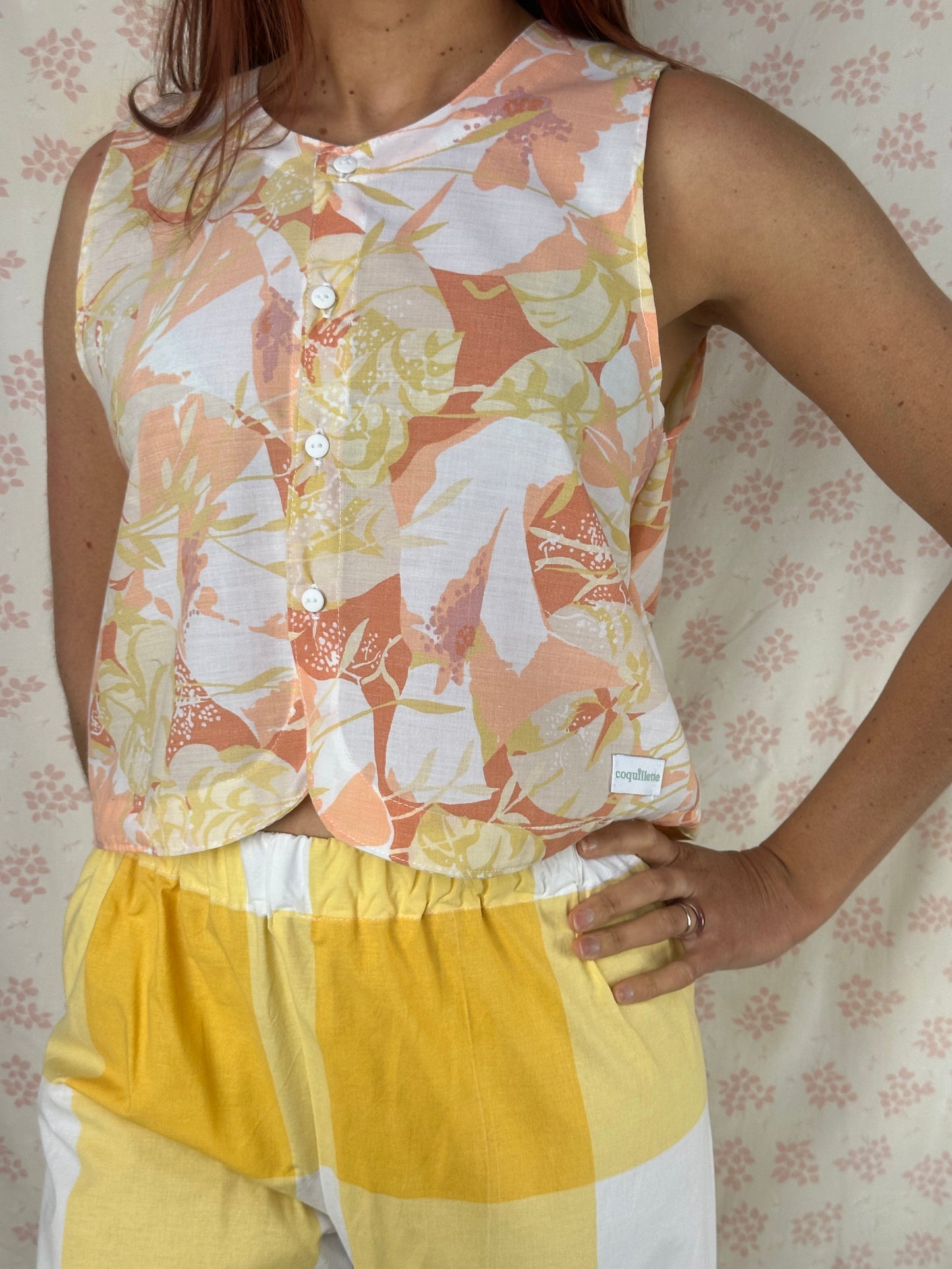 Haut Bouton Motifs Orange
