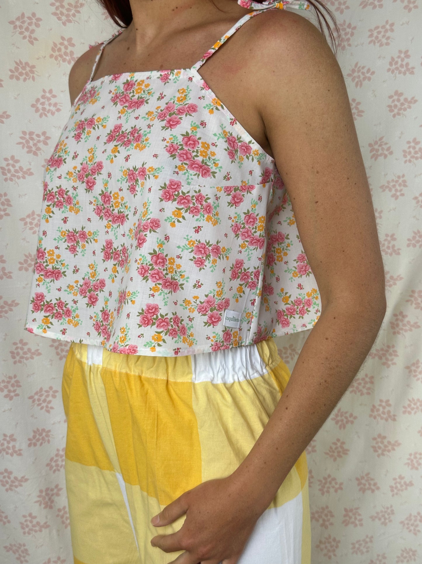 Top Fleurs Rose et Orange