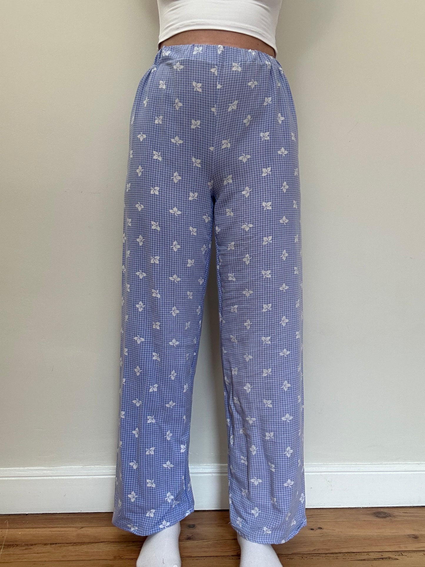 Pantalon Vichy Bleu Fleurs