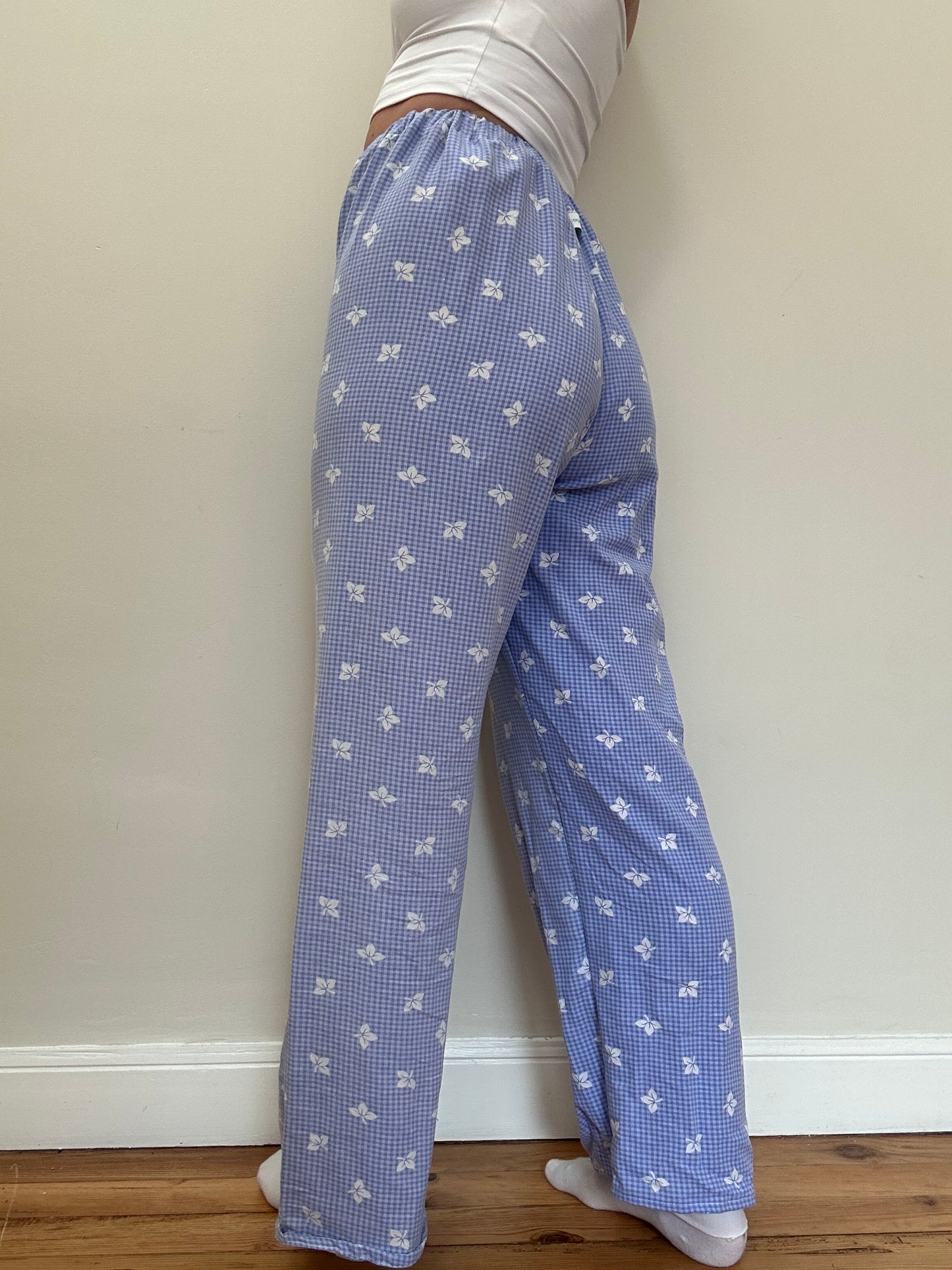 Pantalon Vichy Bleu Fleurs