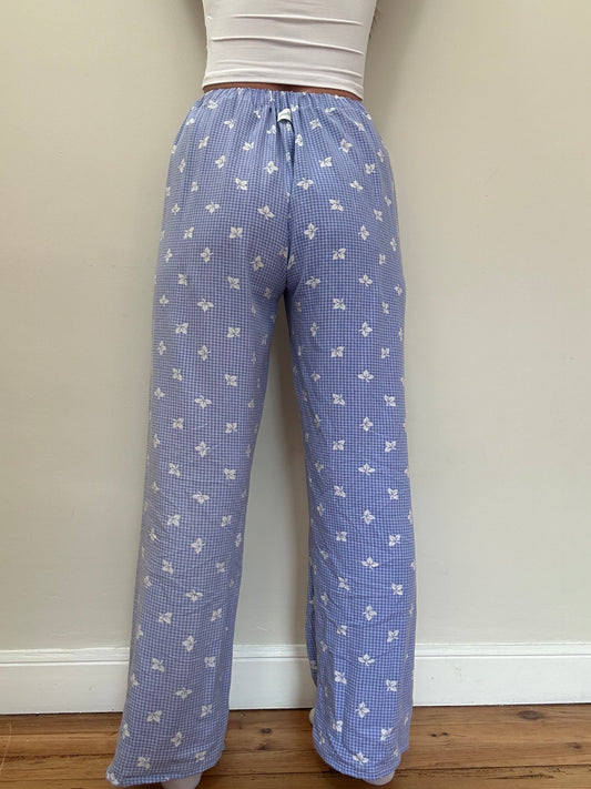 Pantalon Vichy Bleu Fleurs