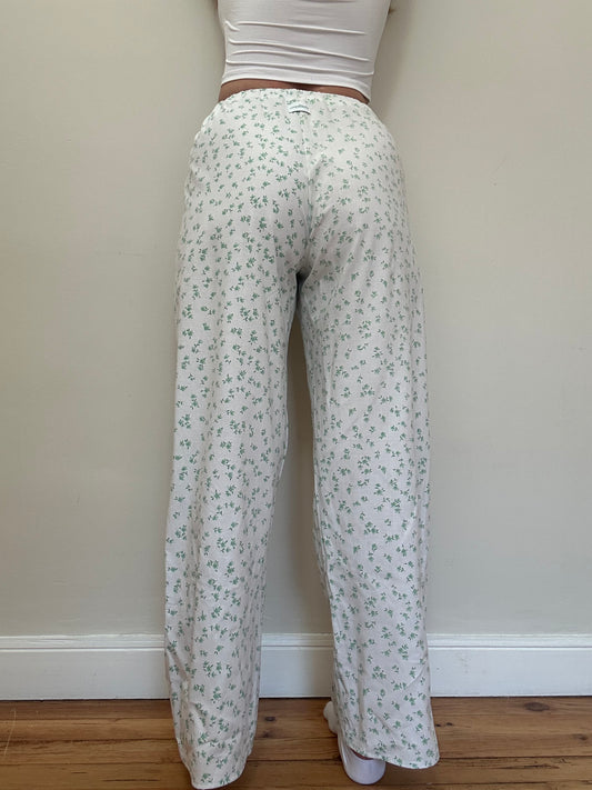 Pantalon Blanc Fleurs Verte