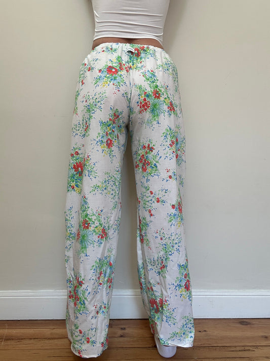 Pantalon Blanc Fleurs Rouge Bleu