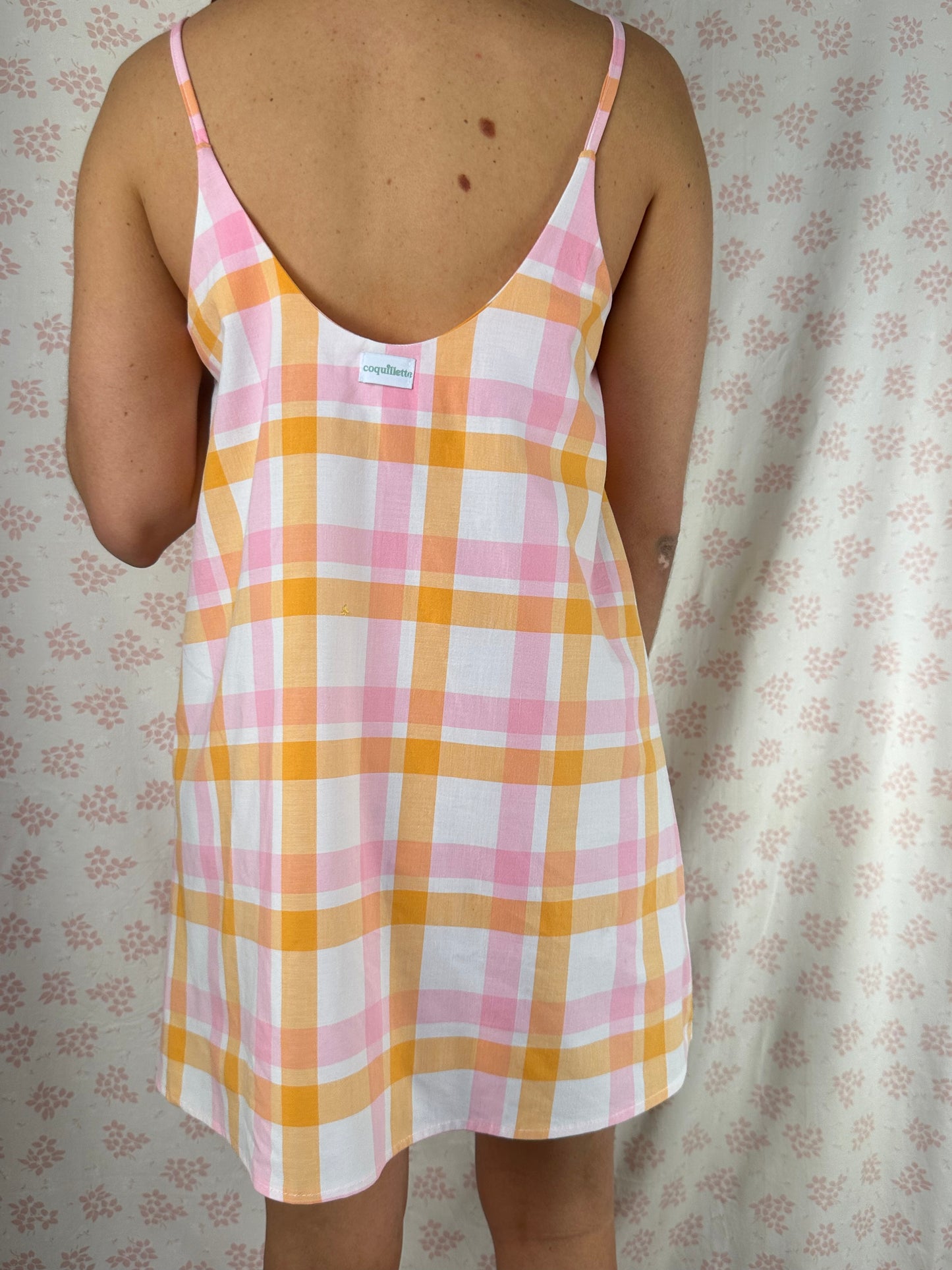 Robe Bretelle Carreaux Orange