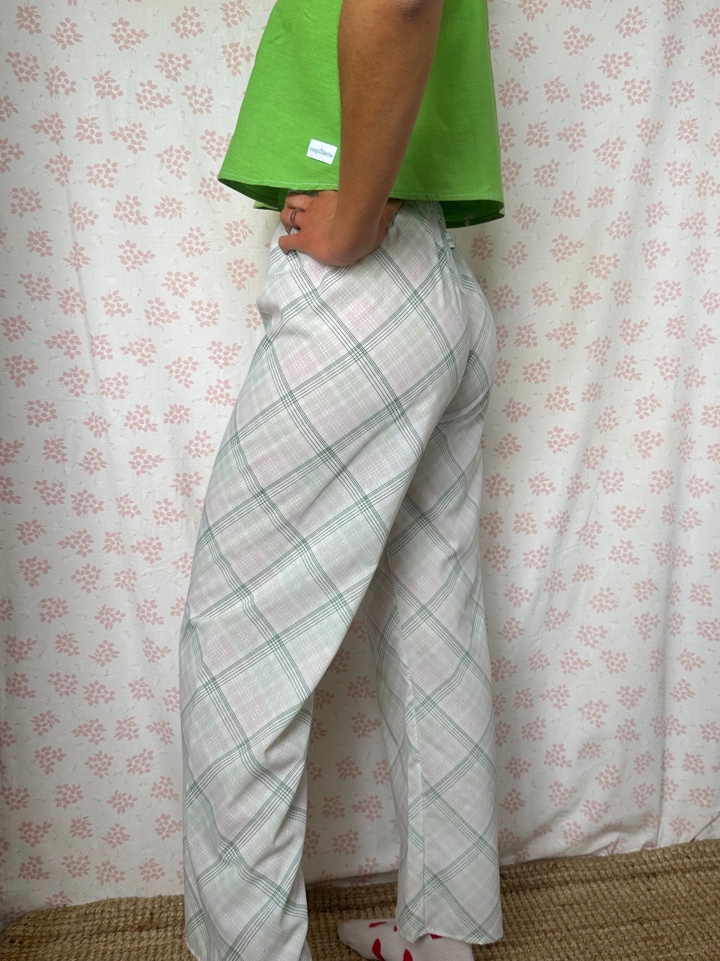 Pantalon Carreaux Vert et Blanc