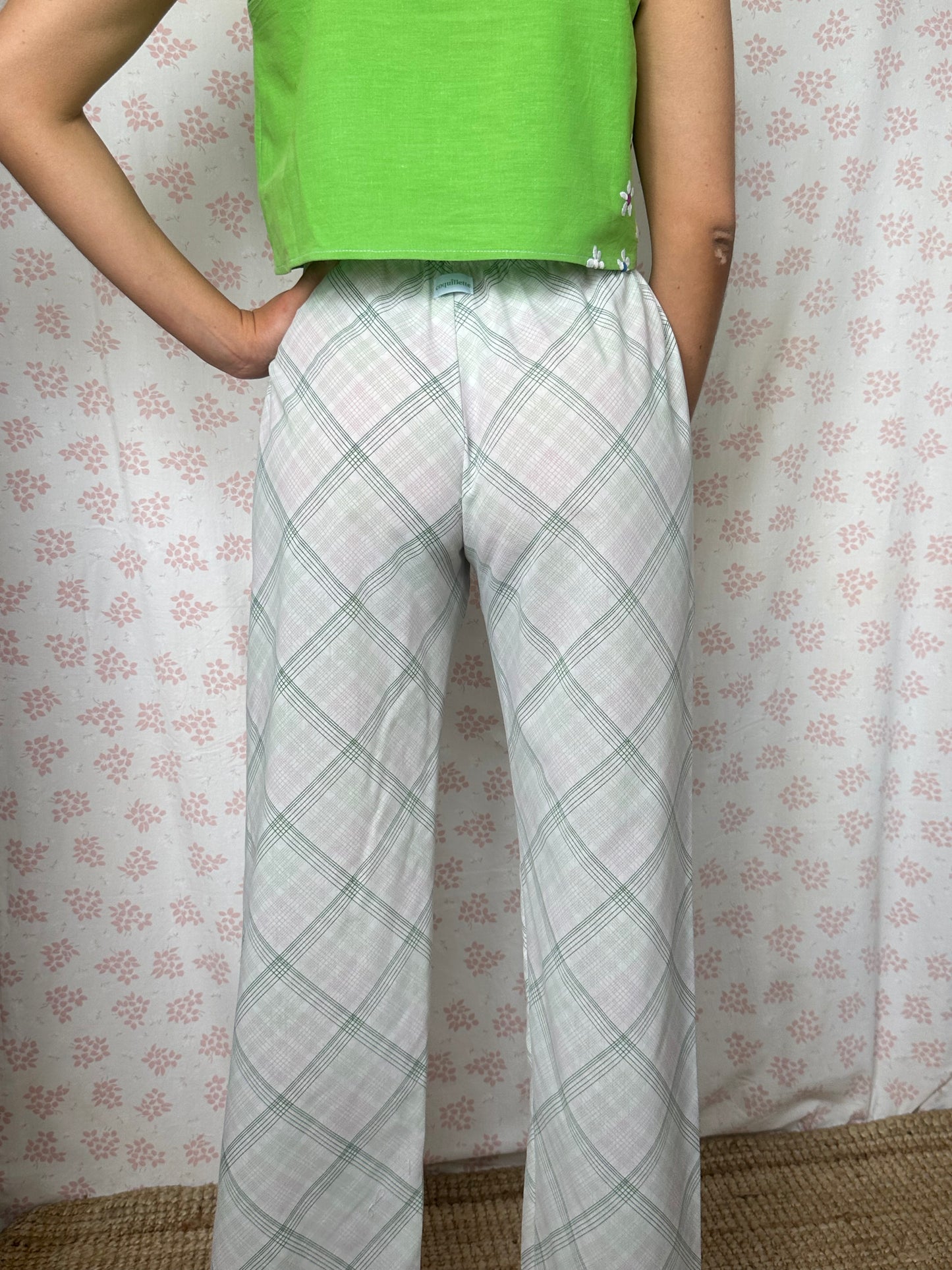 Pantalon Carreaux Vert et Blanc