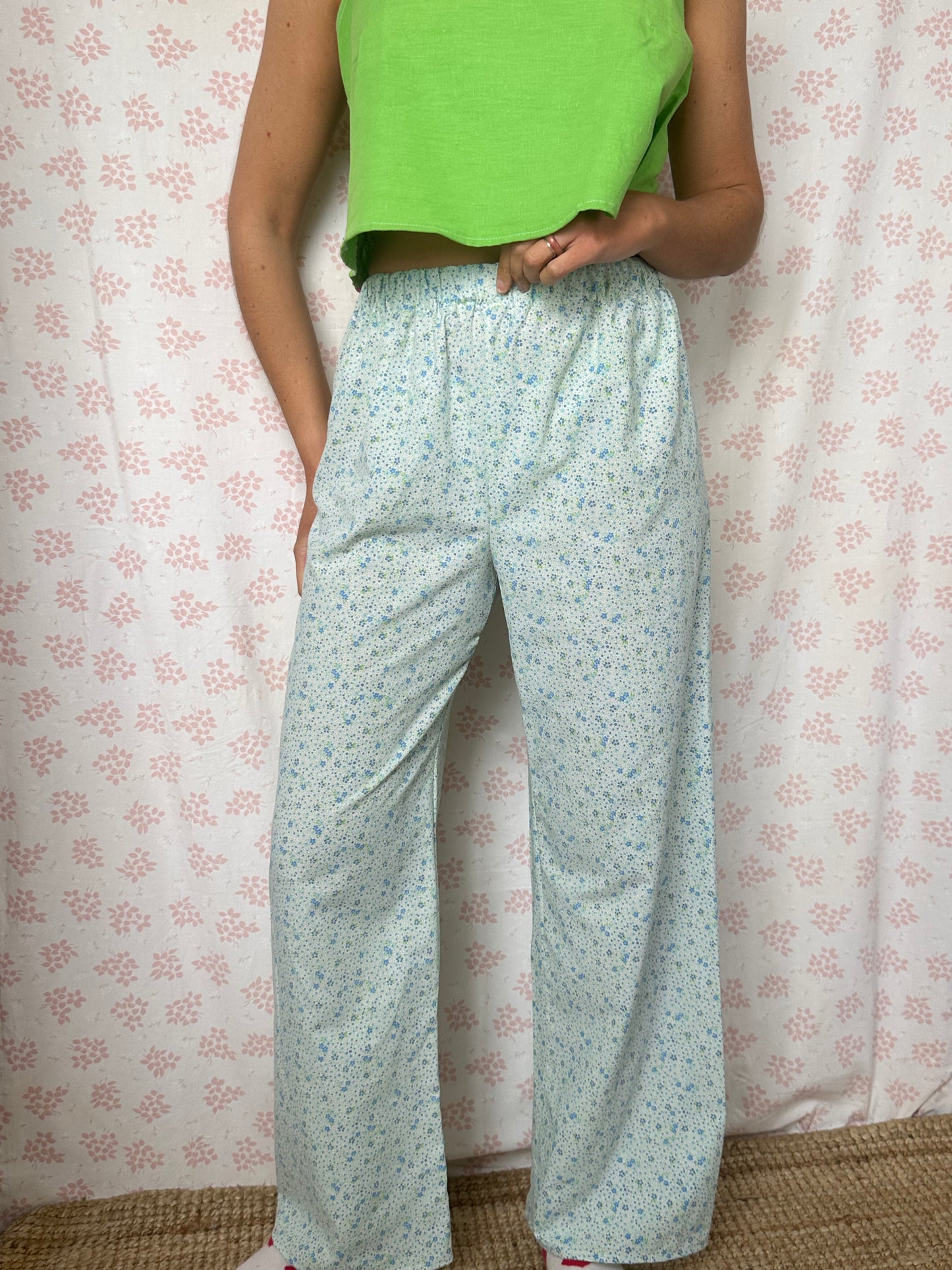 Pantalon Fleurs Bleu et Vert