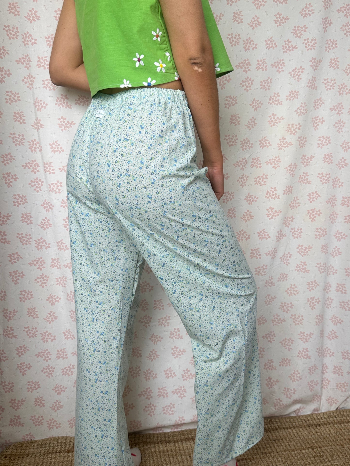 Pantalon Fleurs Bleu et Vert