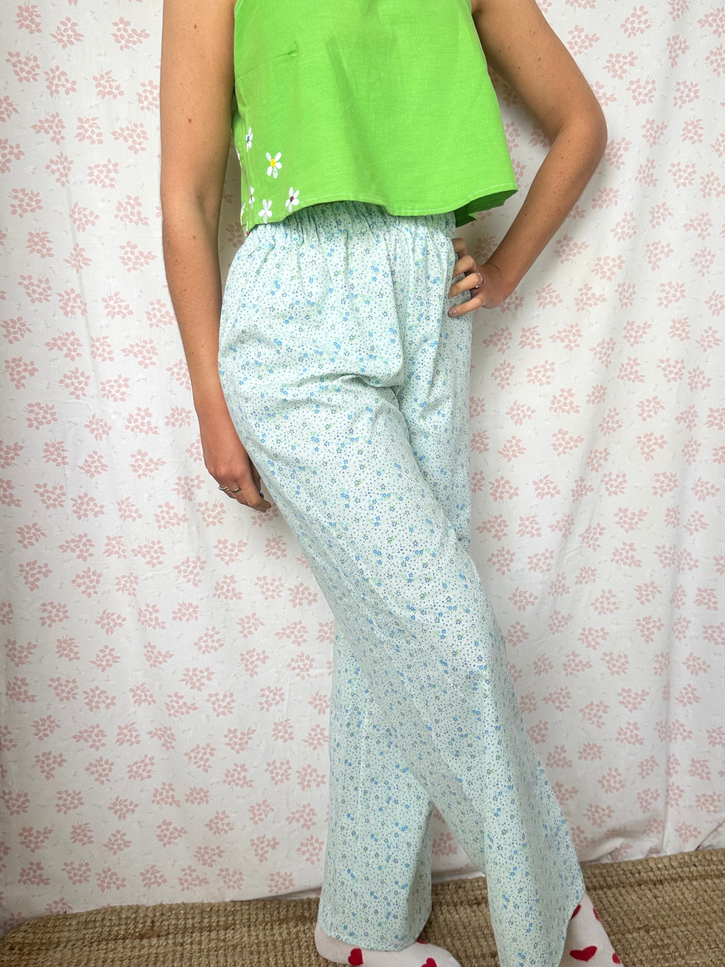 Pantalon Fleurs Bleu et Vert