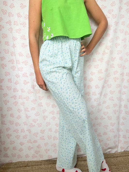 Pantalon Fleurs Bleu et Vert