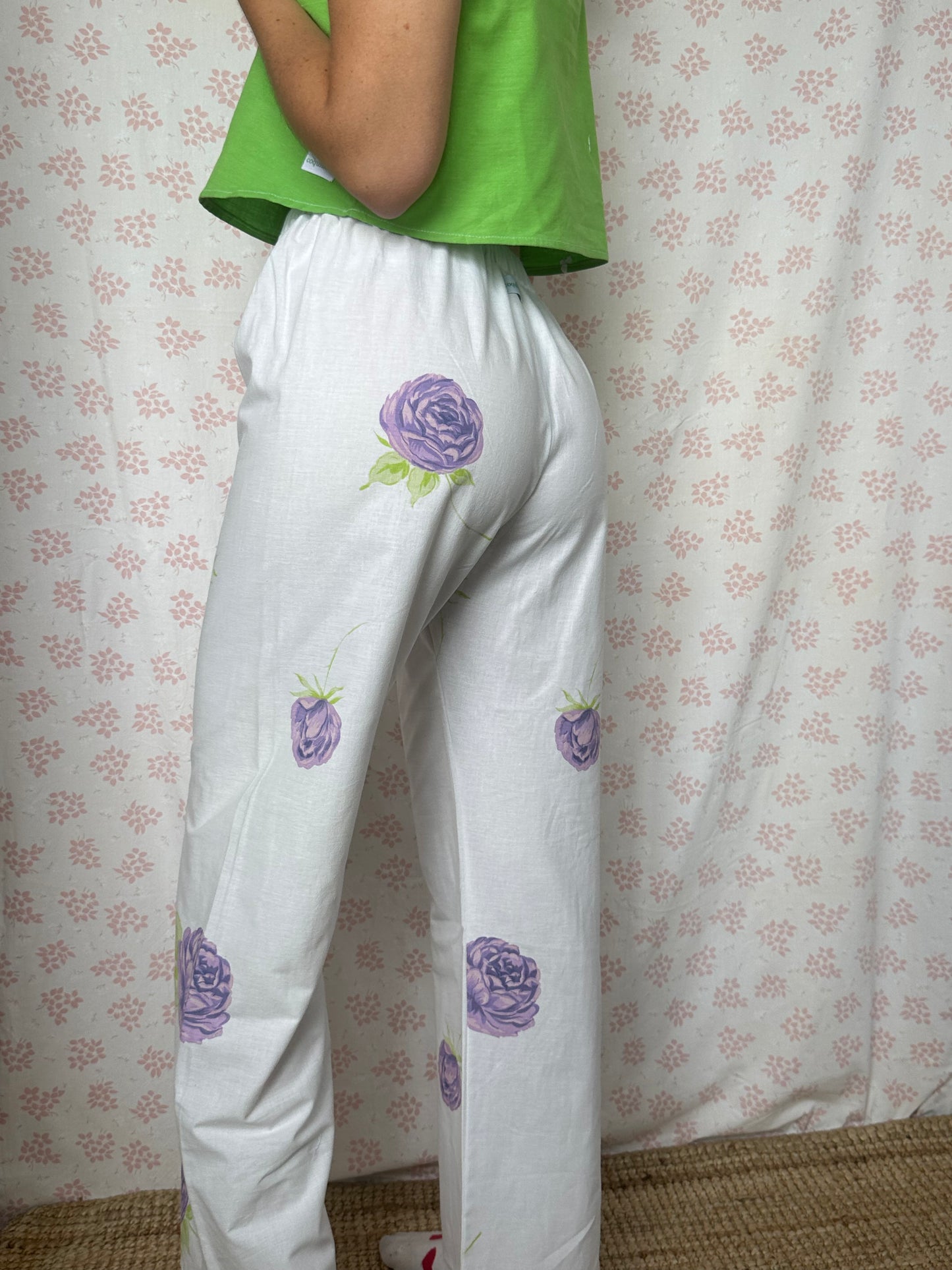Pantalon Blanc Fleurs Lila