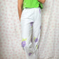 Pantalon Blanc Fleurs Lila