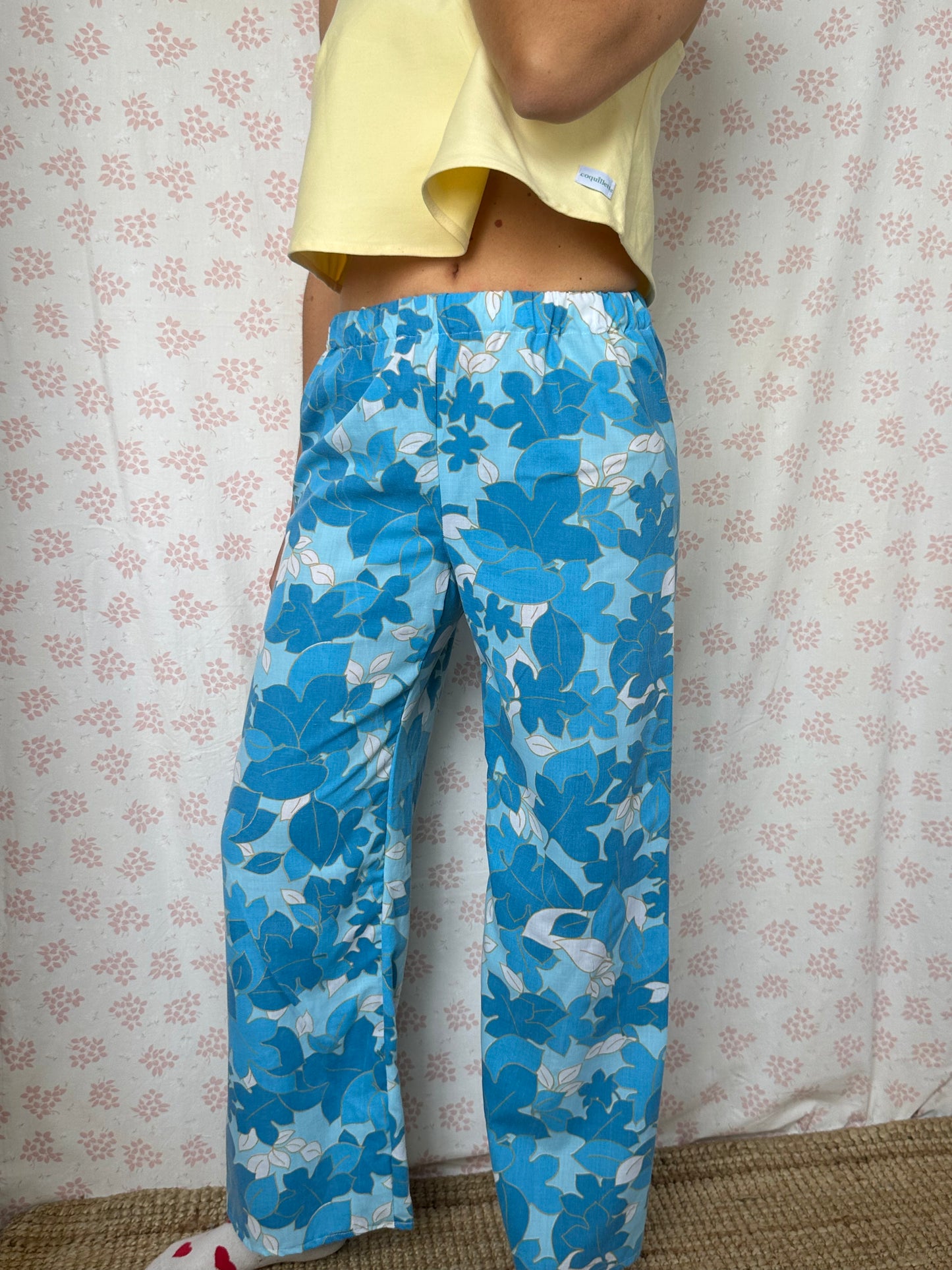 Pantalon Fleurs Bleu