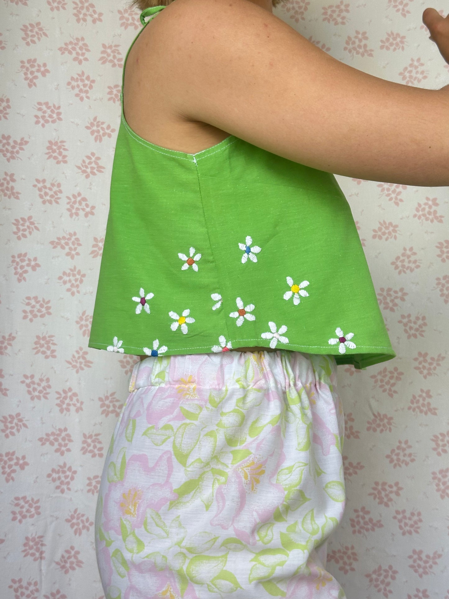 Top Vert à Fleurs