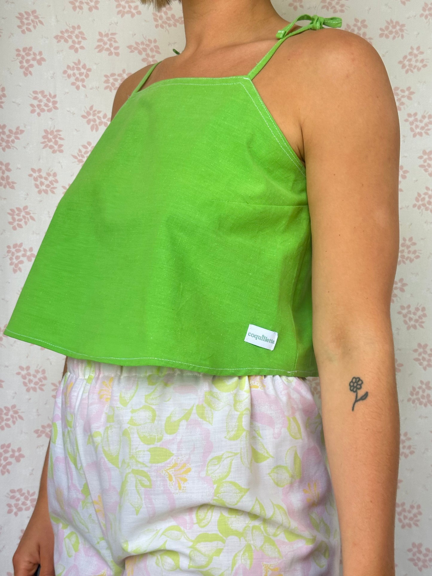 Top Vert à Fleurs