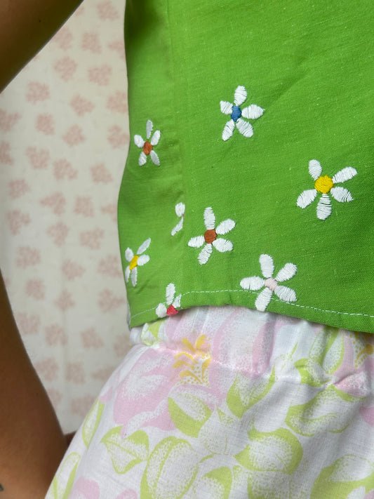 Top Vert à Fleurs