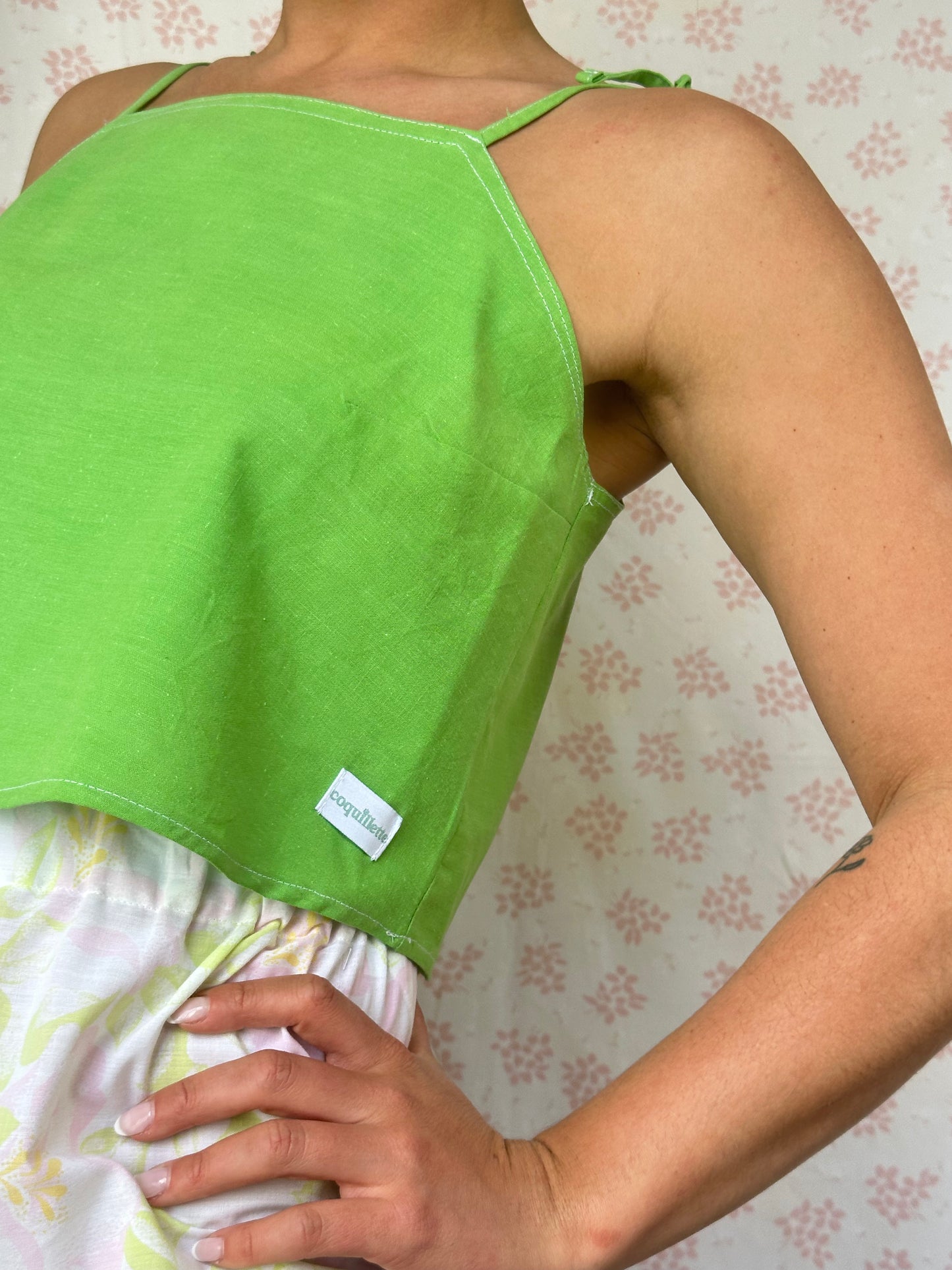 Top Vert à Fleurs