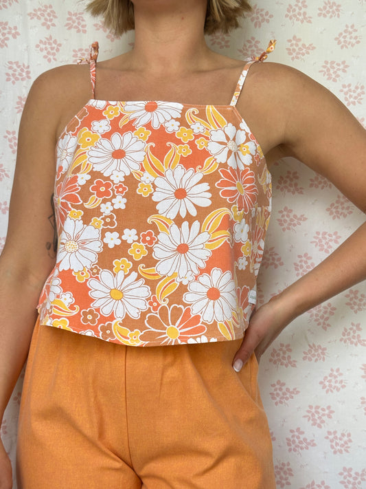 Top Fleurs Marron et Orange