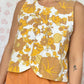 Haut Bouton Fleurs Marron et Jaune