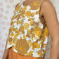 Haut Bouton Fleurs Marron et Jaune