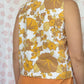 Haut Bouton Fleurs Marron et Jaune