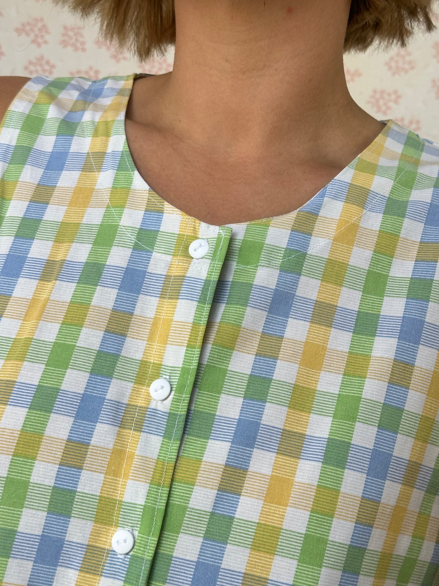 Haut Bouton Carreaux Vert Bleu Jaune