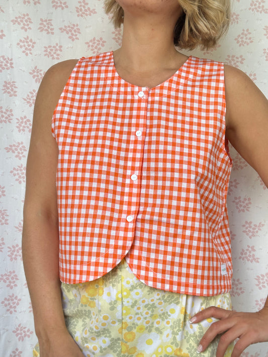 Haut Bouton Vichy Orange