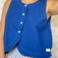 Haut Bouton Uni Bleu