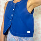 Haut Bouton Uni Bleu