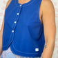 Haut Bouton Uni Bleu