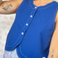 Haut Bouton Uni Bleu