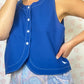 Haut Bouton Uni Bleu