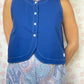 Haut Bouton Uni Bleu