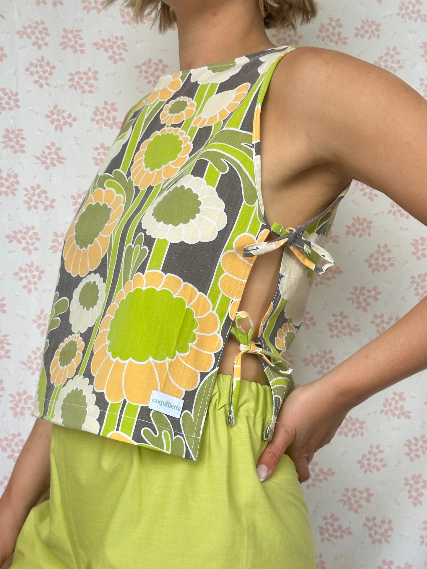 Haut Noeud Fleurs Vert et Orange