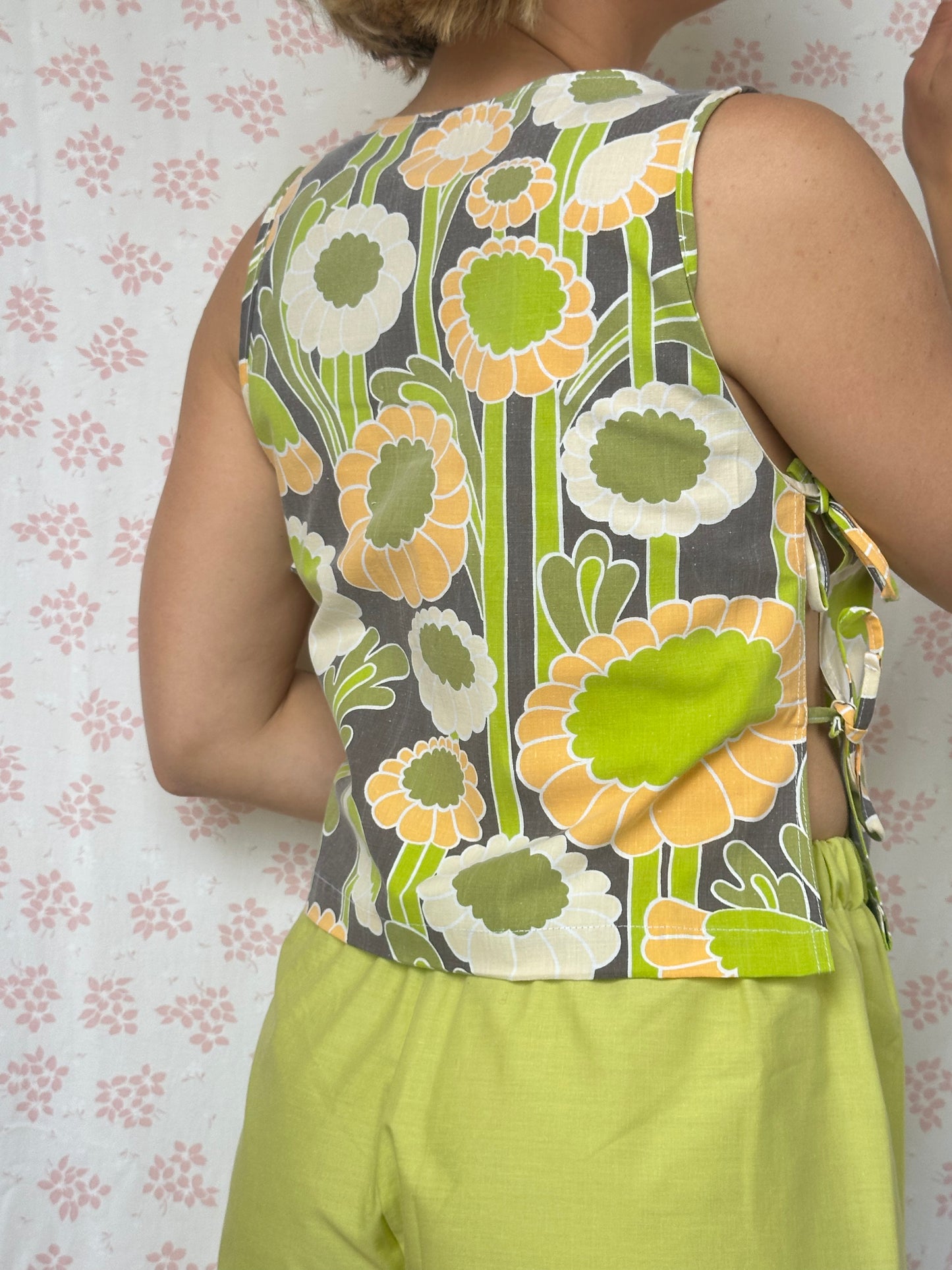 Haut Noeud Fleurs Vert et Orange