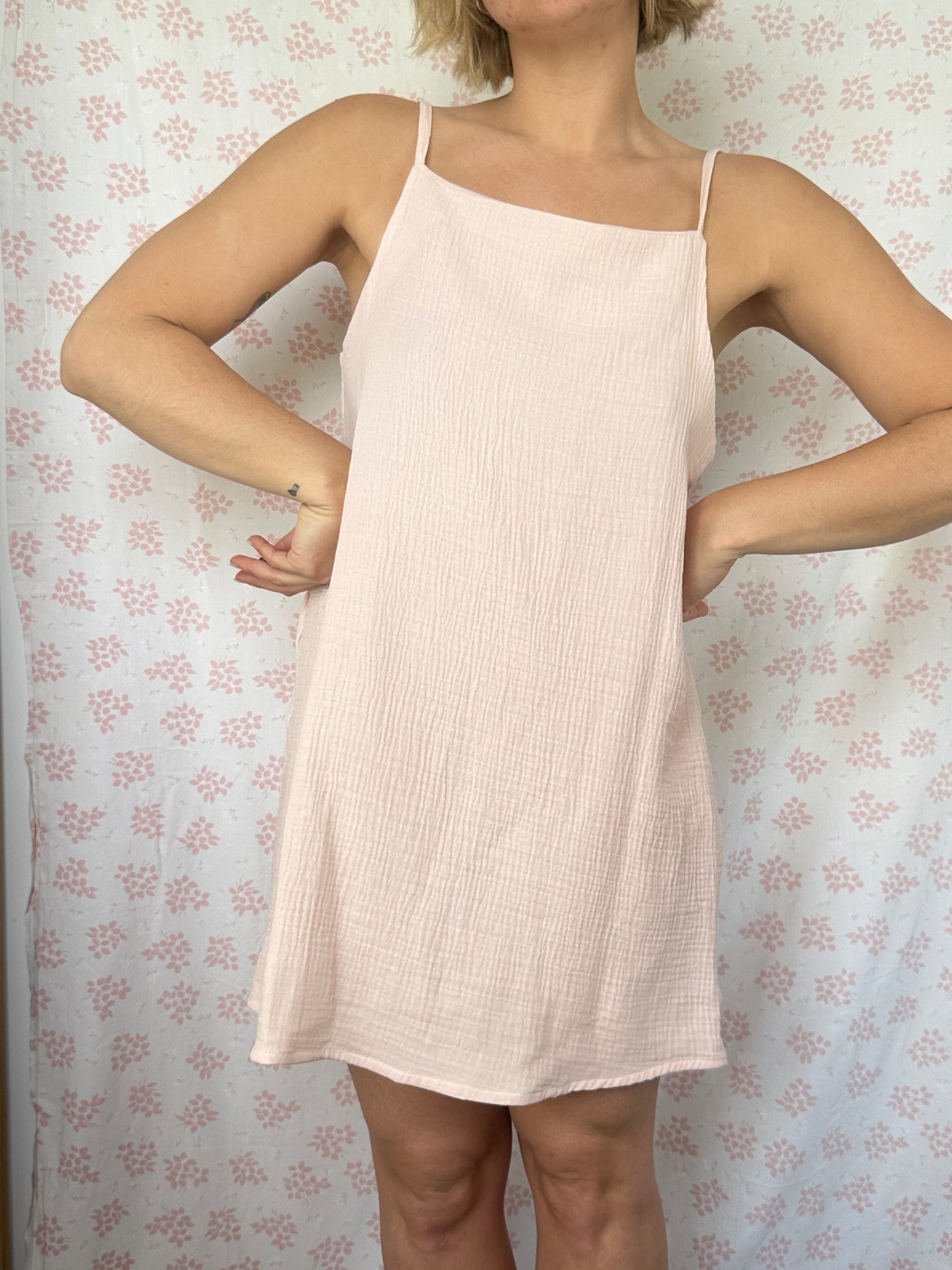 Robe Bretelle Gaz de coton rose