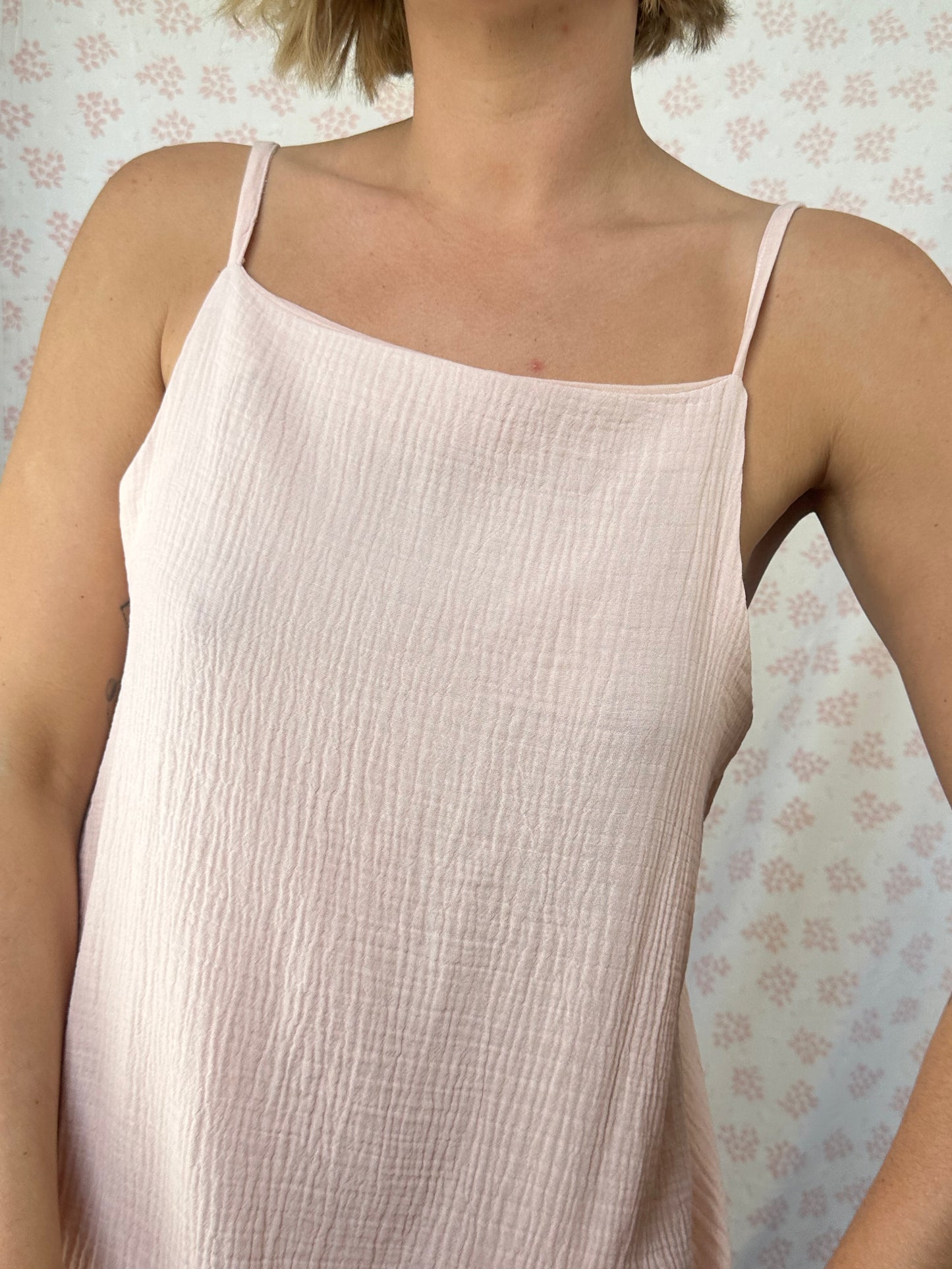 Robe Bretelle Gaz de coton rose