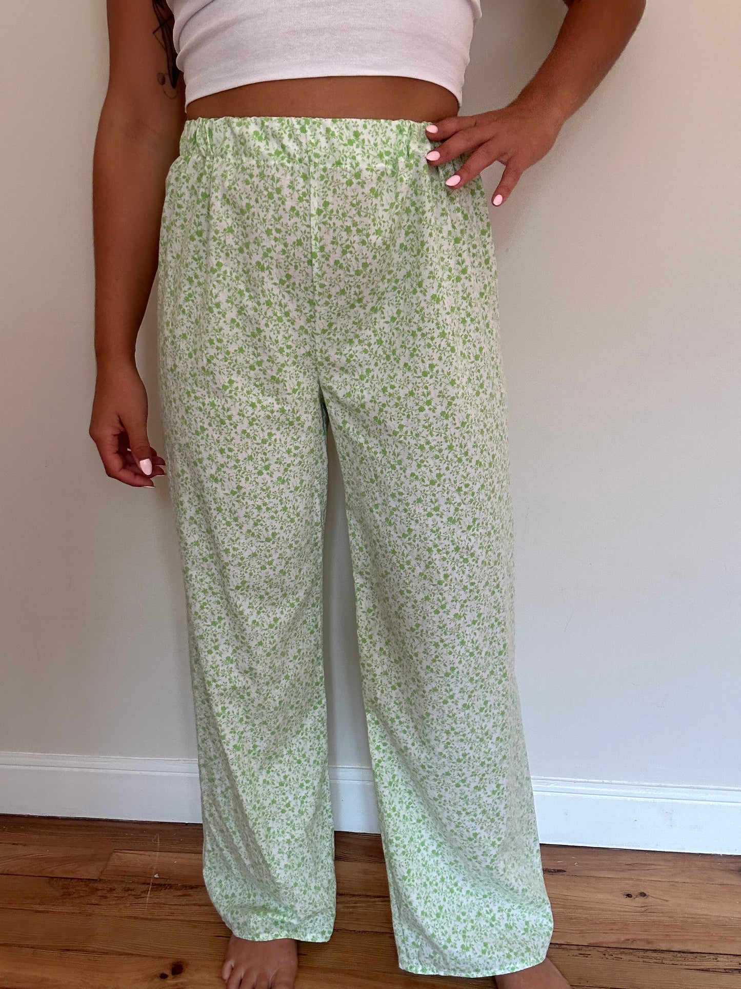 Pantalon Fleurs Verte