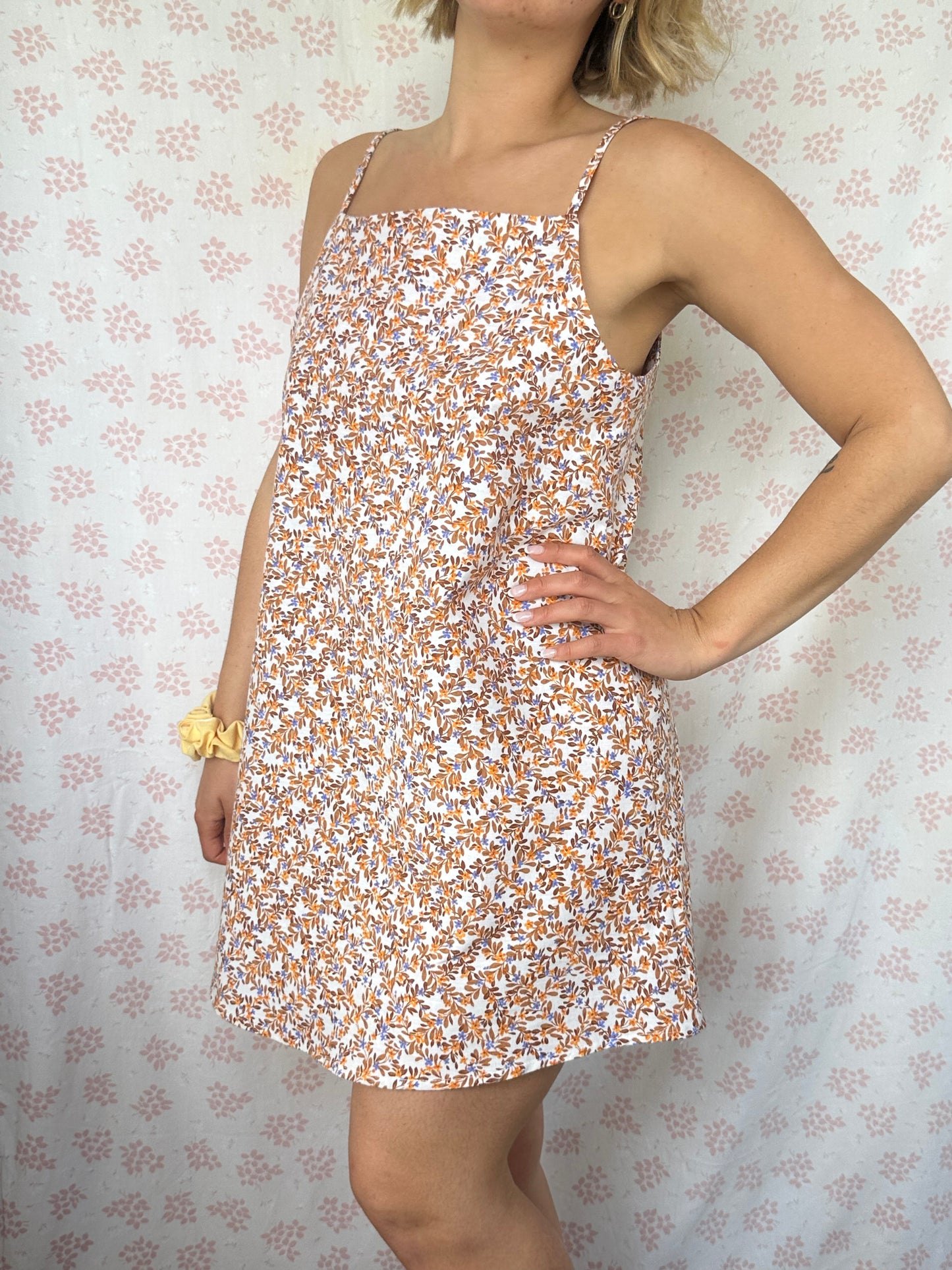 Robe Bretelle Fleurs Bleu Orange