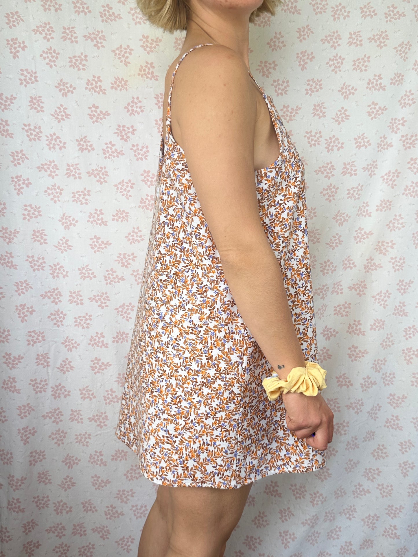 Robe Bretelle Fleurs Bleu Orange