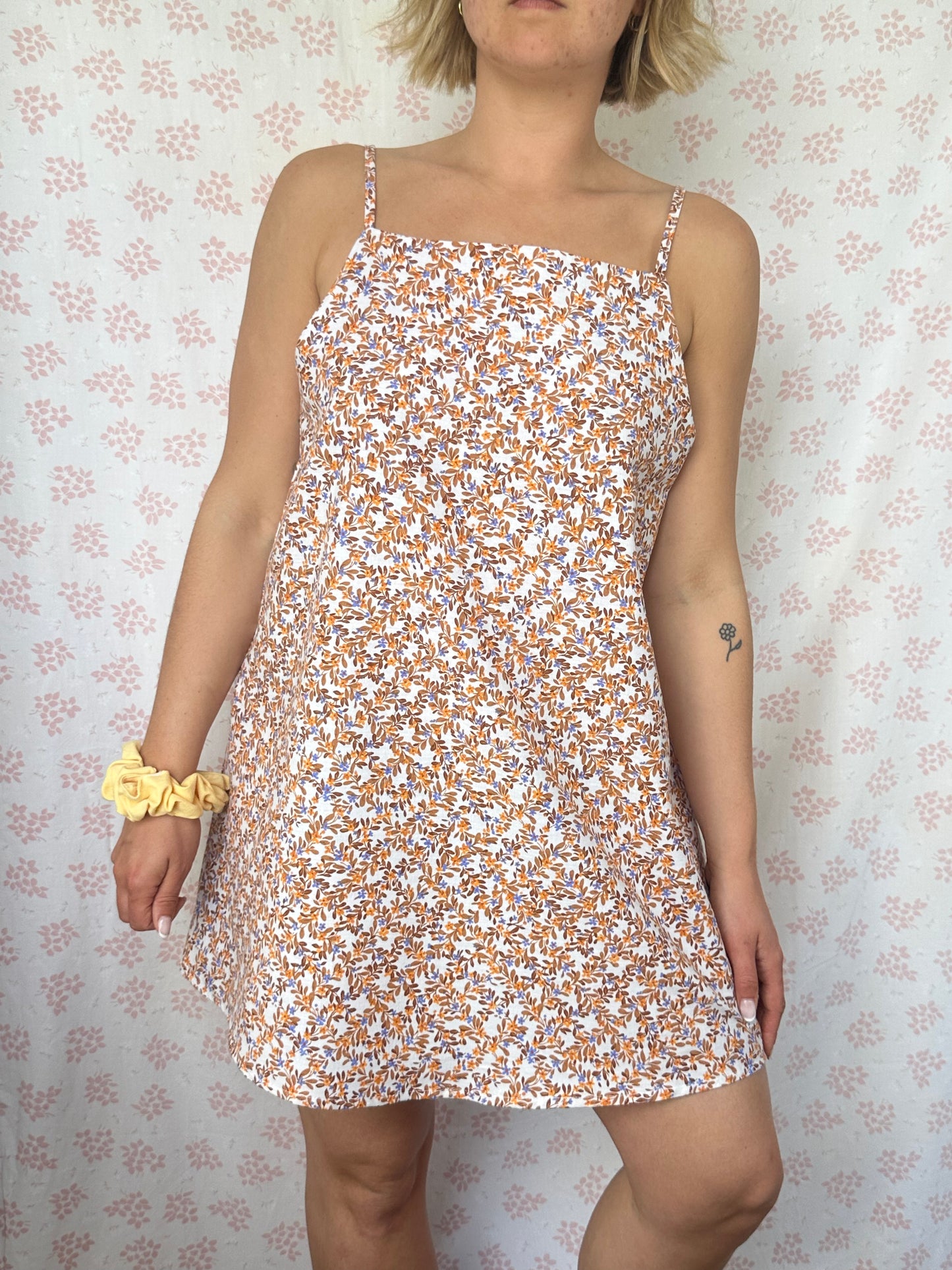 Robe Bretelle Fleurs Bleu Orange