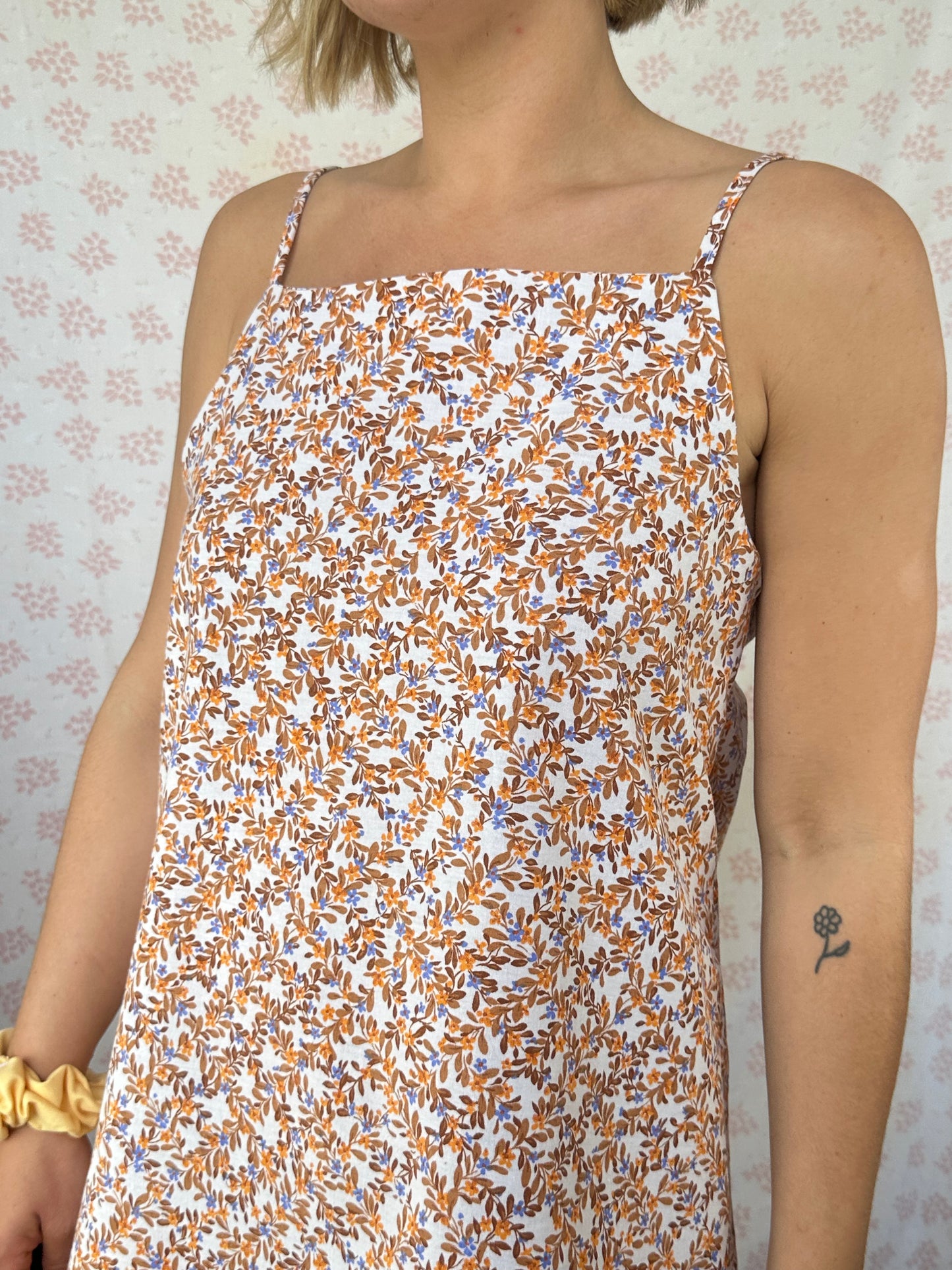 Robe Bretelle Fleurs Bleu Orange
