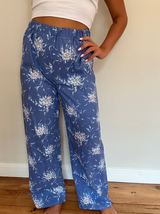 Pantalon Bleu Fleurs