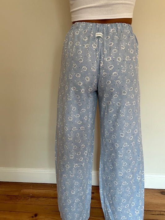 Pantalon Bleu Ciel Fleurs