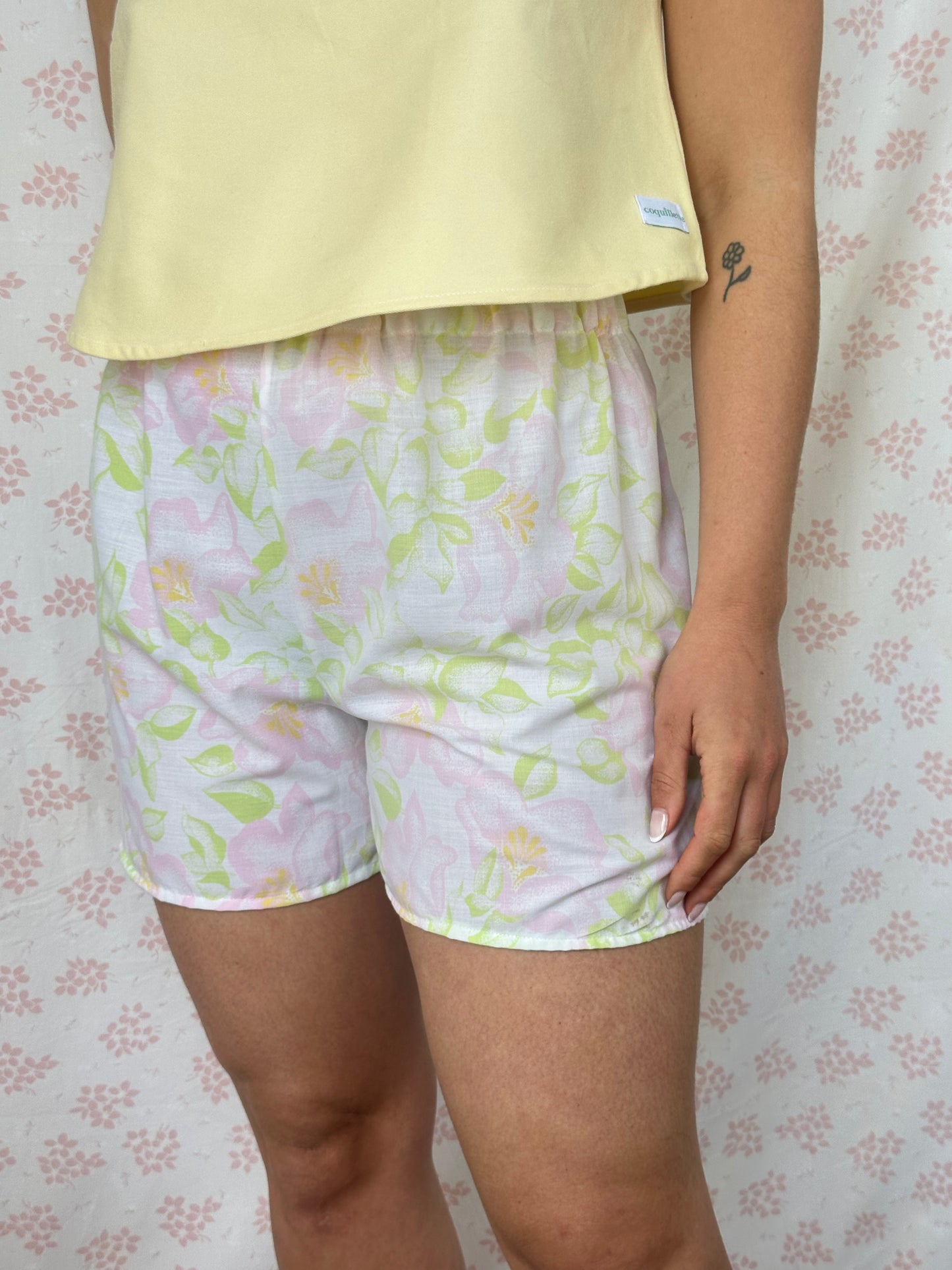 Short Fleurs Rose et Vert