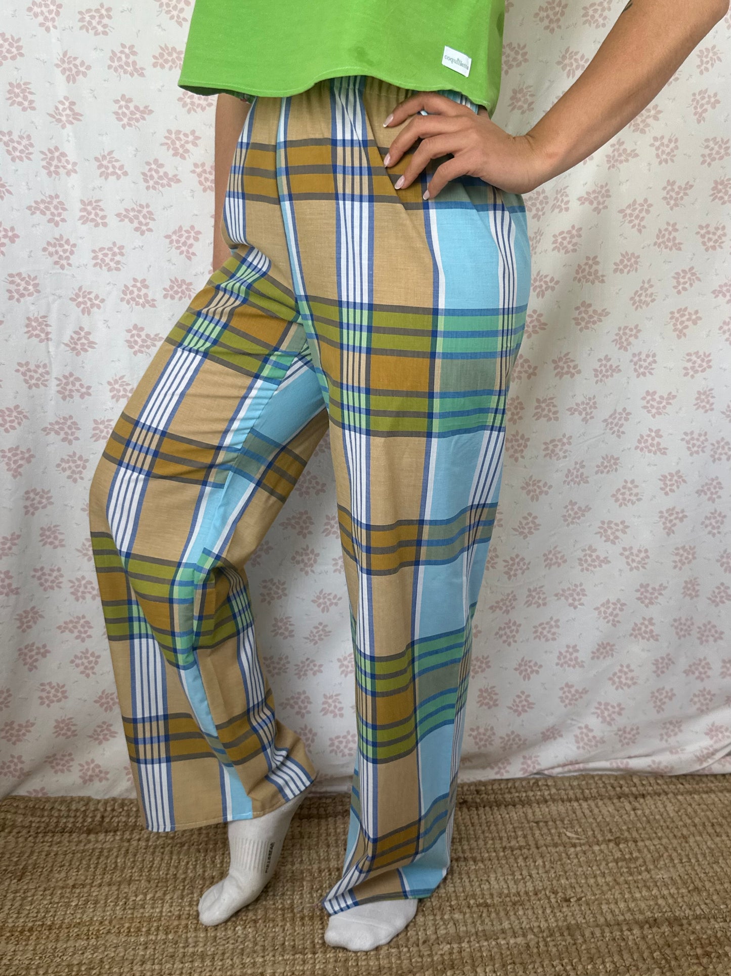 Pantalon Carreaux Marron Bleu