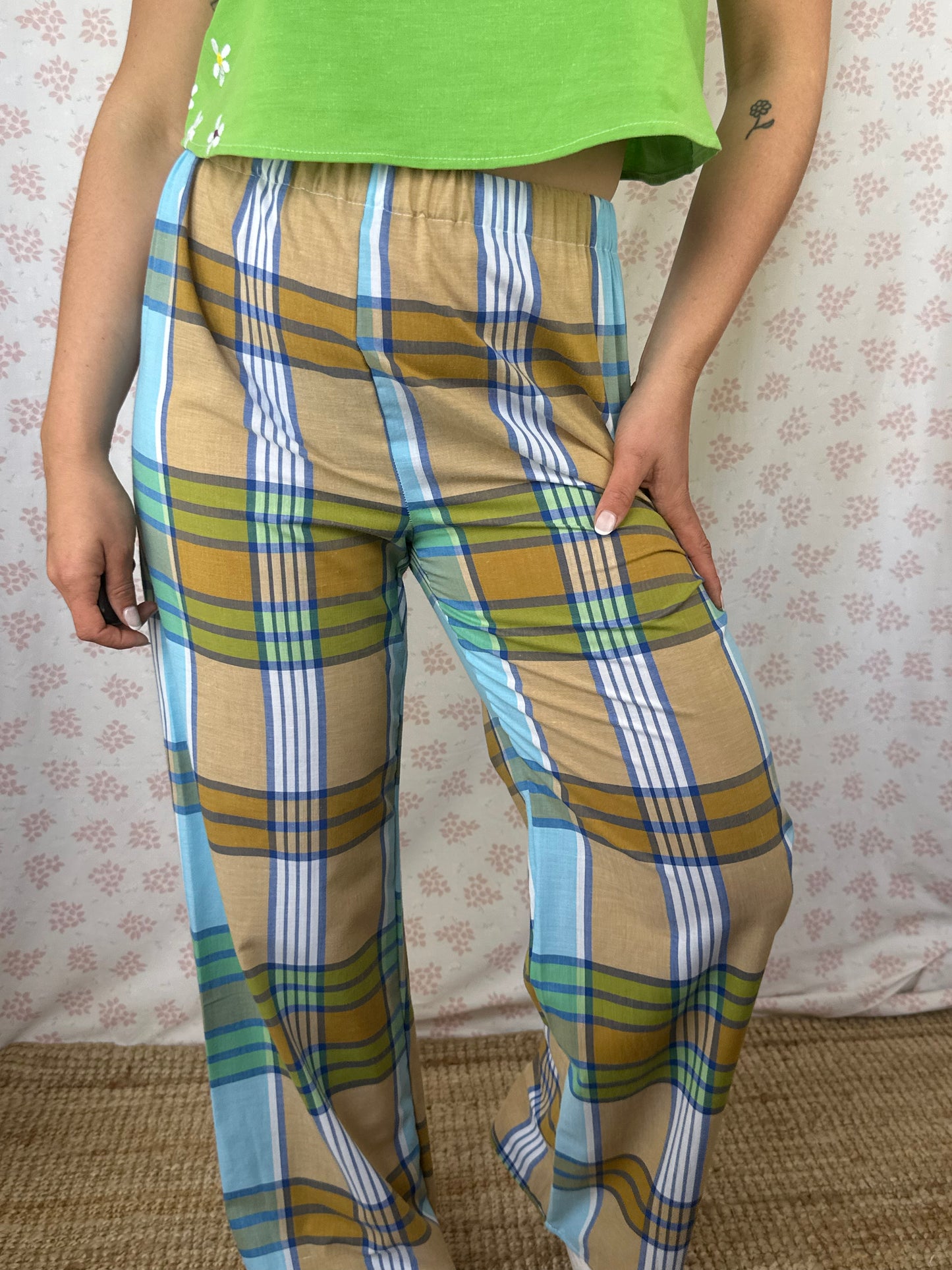 Pantalon Carreaux Marron Bleu
