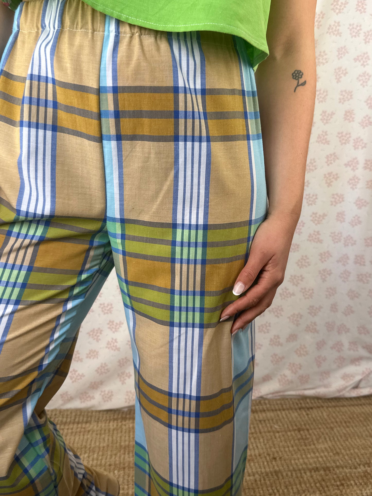 Pantalon Carreaux Marron Bleu