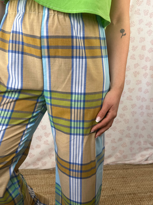Pantalon Carreaux Marron Bleu